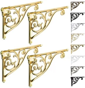 Shelf Brackets 8 Inch 4PCS Heavy Duty Gold Brass Wall Bracket Baroque Kitchen... - Picture 1 of 7