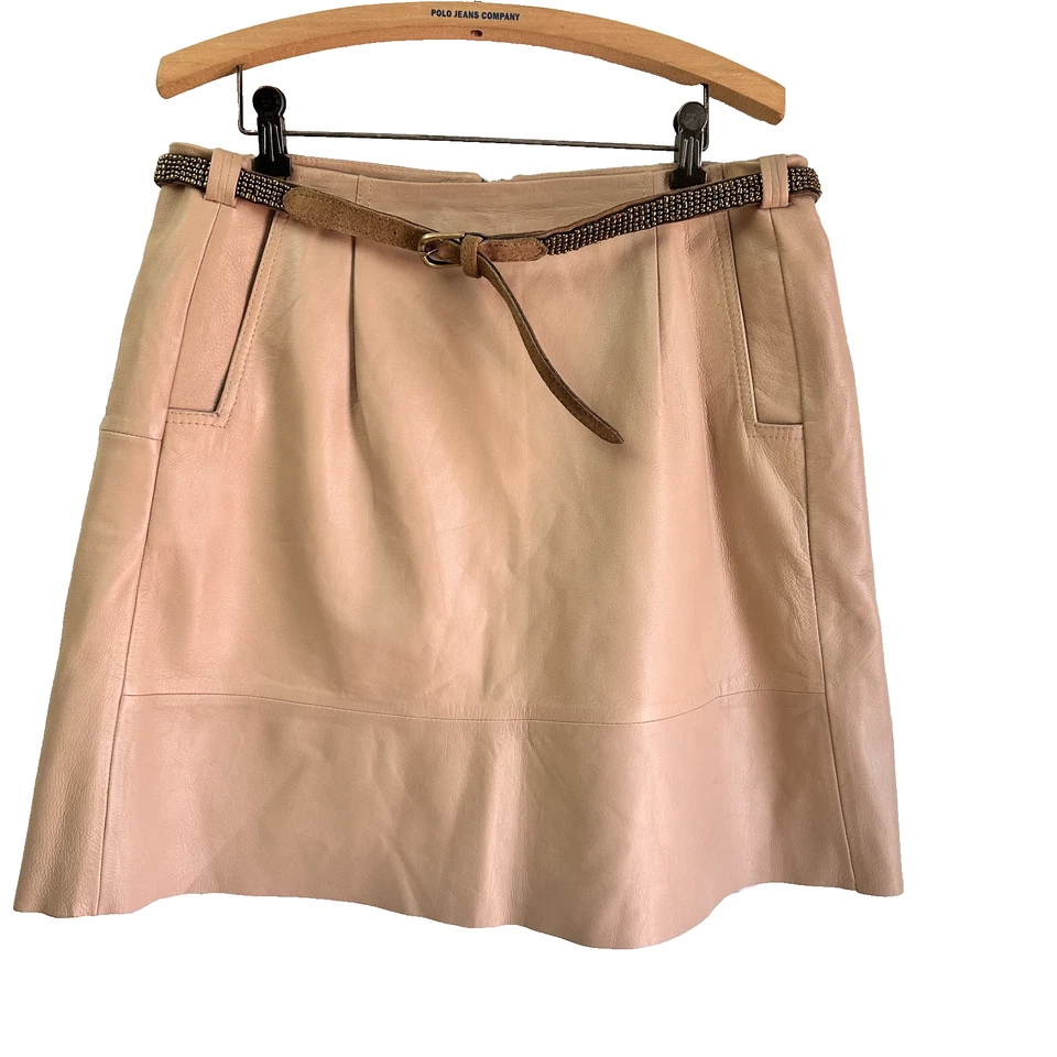 Minifalda para mujer French Connection de cuero genuino rubor acampanada forrada talla 10 Foto 1 de 4