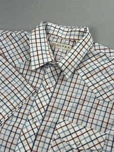 ROPER western shirt men's XL pearl snap red blue check short sleeve cotton blend - Picture 1 of 10