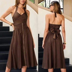 Neckholder Midikleid mit Rückenschleife und Frontreißverschluss Gr. M Commense - Bild 1 von 5