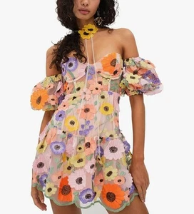 New For Love & Lemons Multicolored Floral Prato Corset Off Shoulder Mini Dress - Picture 1 of 14