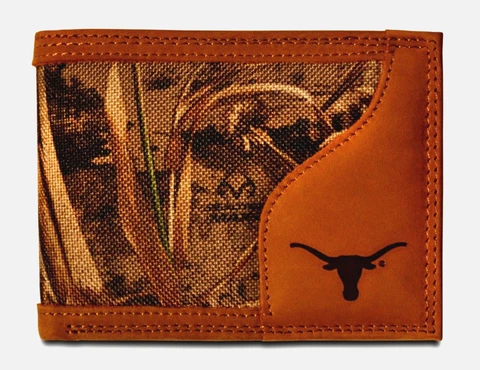 Texas Longhorns Bi-Fold Realtree Max-5 Camo & Leather Wallet NCAA Licensed Logo Cover