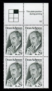 ALLY'S STAMPS US Plate Block Scott #2755 29c Dean Acheson  [4] - MNH-F/VF [STK] - Picture 1 of 1