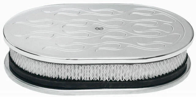 12" x 2" OVAL POL LIMPADOR DE AR FLAMEJADO DE ALUMÍNIO COM ELEMENTO DE PAPEL FORD CHEVY MOPAR - Imagem 1 de 1