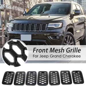 For 2017-2021 Jeep Grand Cherokee Upper GLOSS BLACK Texture Grille Inserts US - Picture 1 of 12