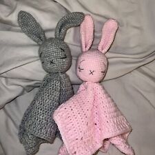 GREY Handmade Crochet Baby Bunny Lovey Blanket Toy