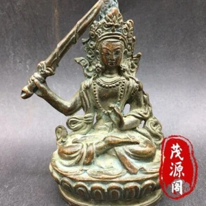 Tibet Buddhism Bronze Copper Seat Wenshu Manjushri Boddhisattva Buddha Statue - Picture 1 of 8