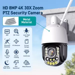 Microseven 8MP 4K 30X POE+,Wi-Fi IP Camera Outdoor PTZ Dome Home Security Camera - Picture 1 of 18