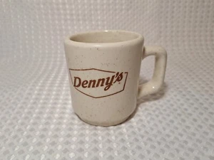 Vintage Dennys Brown Logo Coffee Mug Ceramic Beige Speckled Diner Restaurant Cup - Picture 1 of 7