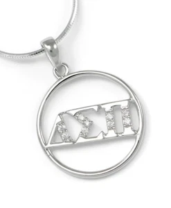 Colgante redondo de plata esterlina Delta Sigma Pi con diamantes simulados - Imagen 1 de 2