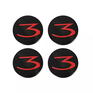 Tesla Model 3 Wheel Center Caps, Black / Red, 3 Logo, 2017-2023 - Picture 1 of 3