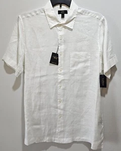 New CLUB ROOM LUXURY Men's Large White Short Sleeve Button Down 100% Linen Shirt - Picture 1 of 11