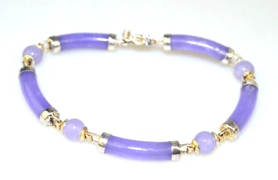 STERLING SILVER NARROW LAVENDER JADE TUBULAR & BEAD LINK BRACELET 7 INCHES** Foto 1 de 2