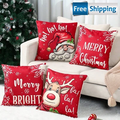 Christmas Pillow Covers 18x18 Set of 4 Winter Xmas Holiday Decorations for Home - Image 1 of 4