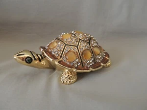 Collectible jewelry box bronze turtle with rhinestones & enamel - Picture 1 of 12