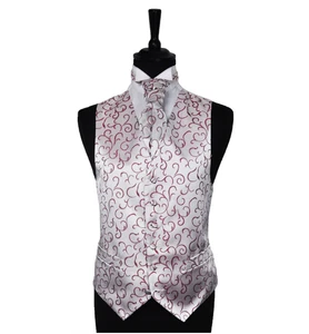 Men's Scroll Special Occasion Wedding Groom Waistcoat & Cravat - Size 34" - 60" - Picture 1 of 19
