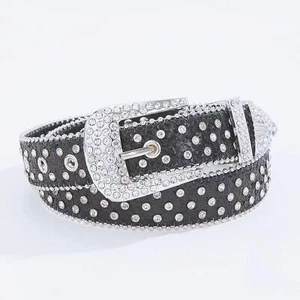 New Wide Rhinestone Sequins Belt –Decorative Stylish Unique for Jeans Pink Black - Picture 1 of 12