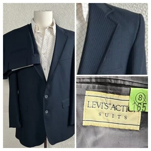 Levis Action Suit Mens 42L (Mod 40L) P-31x29.5 Vintage 70's Navy Pinstripe - Picture 1 of 20