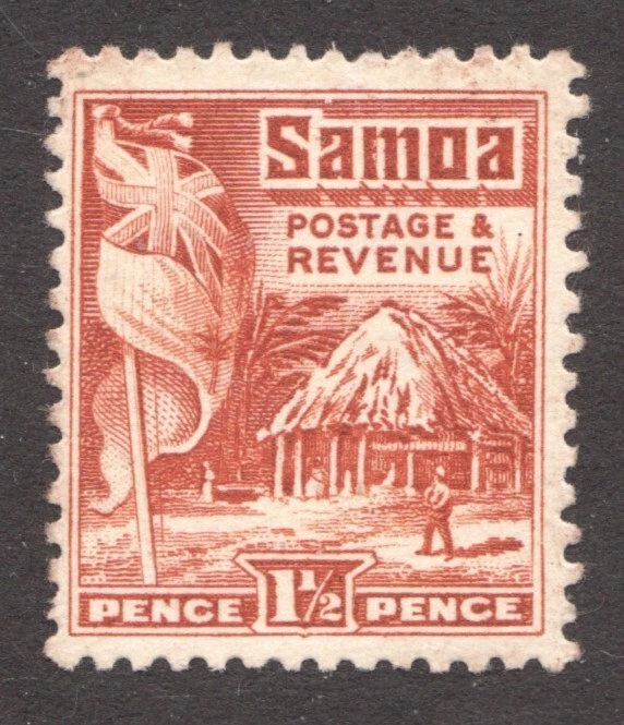 1921 Samoa - Sc# 144a - 1½ Pence, Architecture, Hut & Flag - MH stamp Cv$20 - Image 1 of 1