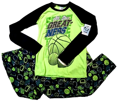 All-Stars SPORTS PAJAMA Pants L/S SET Green/Navy Tuff Guys 2-Piece PJ's $30 NWT - Image 1 of 4