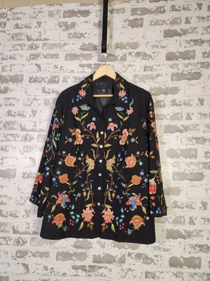 Chaqueta Abrigo de Cena Silk Land Floral Bordado 2X Negro Seda Boho  Foto 1 de 4