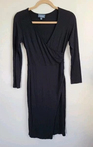 Modcloth Dress Small Black V Neck Long Sleeve Stretch Bodycon - Picture 1 of 8