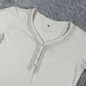 Kuhl Bluse Damen große Henley Rüschen V-Ausschnitt elfenbein Bio-Baumwolle T-Shirt - Bild 1 von 14
