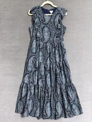J Crew Dress 6 Blue Paisley Flutter Tiered Maxi Boho Ruffle Romantic Flowy - Image 1 of 4