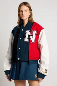 Damen Nike Yoon Varsity Lederjacke Oversized Größe 3XL Neu Mit Etikett - Bild 1 von 6