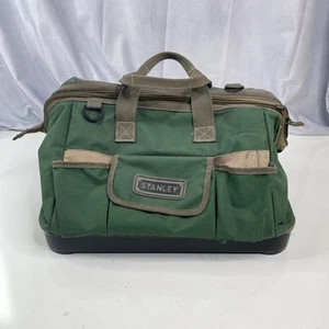 STANLEY 16" Open Mouth Zipper Pockets Tool Bag Hard Bottom Green RARE! 16x11x9" - Picture 1 of 9