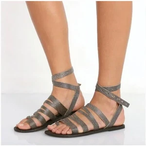 Free People Damen Washed Schwarz Grau Leder Sunever Gladiator Sandalen Gr. 41 - Bild 1 von 6