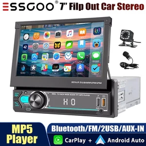 7" 1DIN Car Stereo Flip Out Apple CarPlay Android Auto MP5 USB BT FM SWC+MIC&CAM - Picture 1 of 12