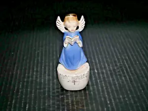 Sanmyra Ceramic Angel Holy Water Font Blonde with Blue Dress Antique Made Japan - Picture 1 of 4