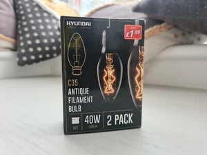 Hyundai C35 Antique Filament Bulb B22/40W/140LM 2 Pack - New - Picture 1 of 6