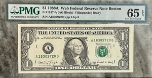 1988 $1 Fed Reserve Note Boston Experimental Web Press Fr 1917-A PMG 65 EPQ - Picture 1 of 2
