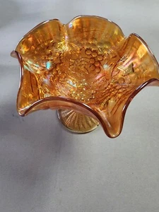 Vintage Fenton Orange Carnival Footed Compote Dish Holly Marigold 4" Tall - Picture 1 of 9