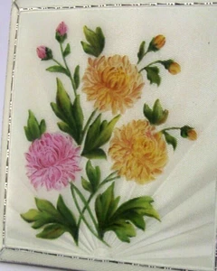 STERLING SILVER ENAMEL HAND PAINTED CHRYSANTHEMUM FLOWER CIGARETTE CASE 1959 - Picture 1 of 12