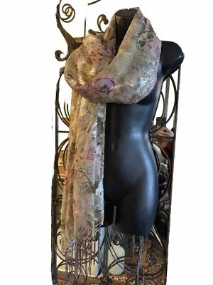 Tracy Reese Extra-Large Silk Scarf Shawl With Tassels Fringe - Image 1 of 4