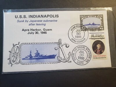 USS INDIANAPOLIS CA-35 Naval Cover 1980 SUNK WWII Cachet APRA Harbor, GUAM - Image 1 of 2