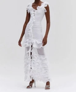 PatBo Size 2 / 34 White Pearl Ruffle STRETCH TULLE MAXI DRESS (RUNWAY) - Picture 1 of 3