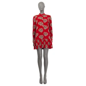 60796 auth ALEXANDER MCQUEEN red silk GEORGETTE FLORAL DROP WAIST Dress 42 M - Picture 1 of 4