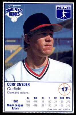 1987 Kraft Home Plate Heroes Cory Snyder Cleveland Indians #17 - Image 1 of 2
