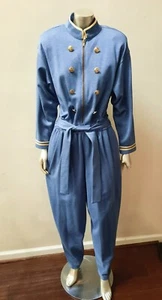NWT VTG NAUTICAL GOLDTONE DOUBLE BUTTONS BELT TAPERED LEGS BOHO MOD JUMPSUIT XL - Picture 1 of 5