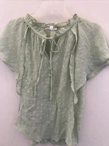 Anthropologie MINE SM romantisch grün weiß gepunktet Rüschen Fledermausärmel  - Bild 1 von 12