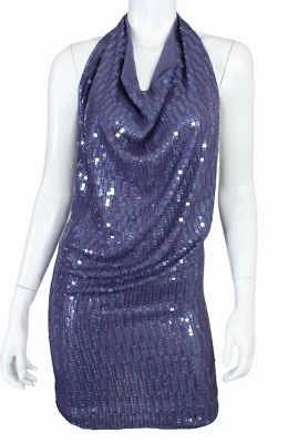 Mini Vestido de Cóctel PATRIZIA PEPE Y2K Púrpura Lentejuelas Crepé Sin Espalda Halter 38 Foto 1 de 4