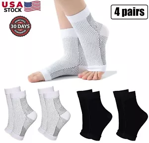 4Pairs Sports Ankle Brace Compression Sleeves Plantar Pain Relief Fasciitis Sock - Picture 1 of 15