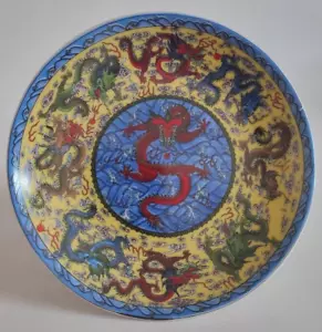 10cm Exquisites Dekor Porzellan Pastell Porzellan Teller Gemälde Vivid Dragon lang - Bild 1 von 7
