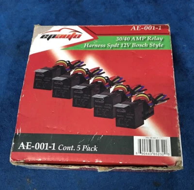 5 Pack - EPAuto 30/40 AMP Relay Harness Spdt 12V Bosch Style - Image 1 of 3