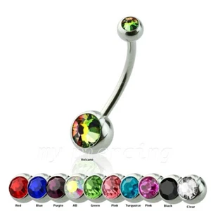 Double Gem Extra Long Sizes Steel Navel Ring Belly Button Ring 14G 9/16" 14mm - Picture 1 of 2