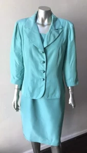 Taffeta Silk 2 Piece Aqua Blue Dress Formal Wedding Turquoise Party Set Suit 10 - Picture 1 of 5